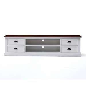 Throp Large Wooden TV Stand In White Distress And Deep Brown