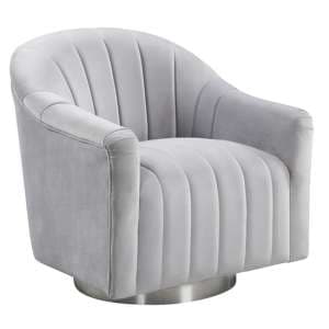 Tiffani Velvet Swivel Lounge Chaise Chair In Silver