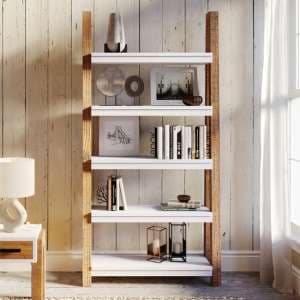 Timmins Wooden Bookcase Open Large 5 Shelves In White And Oak - UK