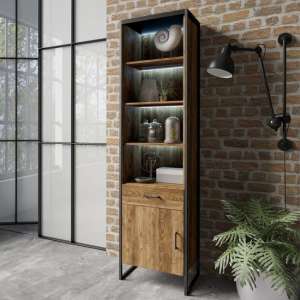 Tinley Wooden Display Cabinet Tall In Canyon Oak With LED - UK