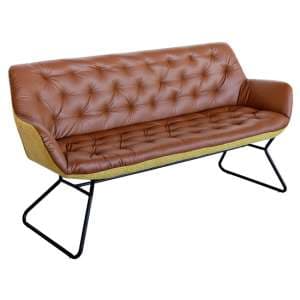 Titania Two Tone Faux Leather 3 Seater Sofa In Brown