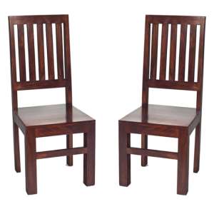 Tivat Dark Mahogany Mango Wood Slat Back Dining Chairs In Pair - UK