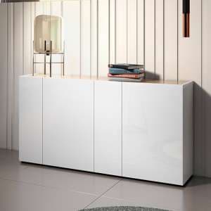 Tivoli Gloss Sideboard 4 Doors 4 Shelves In White Artisan Oak Top - UK