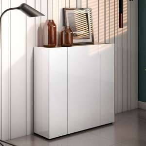 Tivoli High Gloss Shoe Cabinet 3 Doors In White Artisan Oak Top - UK