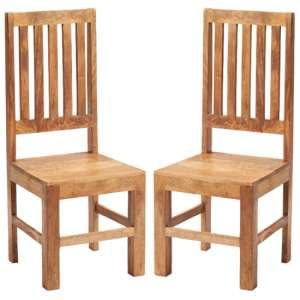 Tivat Light Mahogany Mango Wood Slat Back Dining Chairs In Pair - UK