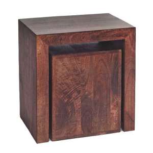 Tivat Mango Wood Cubed Nest Of 2 Tables In Dark Mahogany - UK