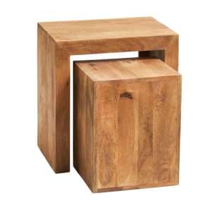 Tivat Mango Wood Cubed Nest Of 2 Tables In Light Mahogany - UK