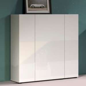 Tivoli High Gloss Shoe Cabinet 3 Doors In White Artisan Oak Top - UK