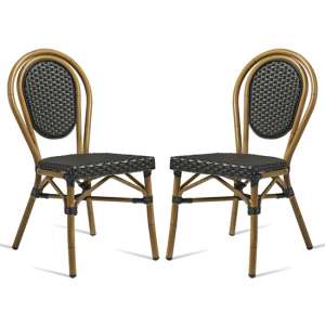 Toller Outdoor Black Aluminium Cane Effect Dining Chair In Pair