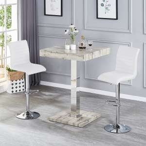 Topaz Grey Oak Effect Bar Table With 2 Ripple White Stools