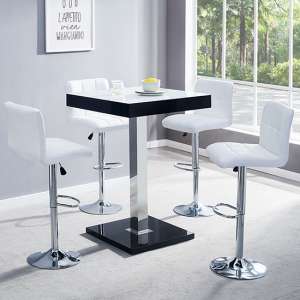 Topaz Glass White Black Gloss Bar Table 4 Coco White Stools