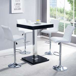 Topaz Glass White Black Gloss Bar Table 4 Ripple White Stools