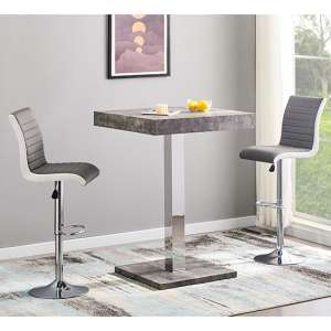 Topaz Concrete Effect Bar Table With 2 Ritz Grey White Stools