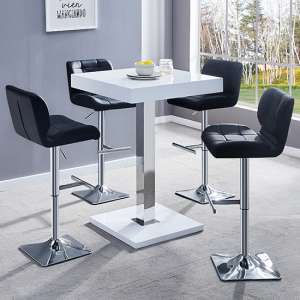 Topaz White High Gloss Bar Table With 4 Candid Black Stools