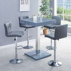 Topaz Glass Grey Gloss Bar Table With 4 Coco Grey Stools - UK