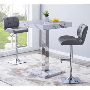 Topaz Diva Marble Effect Gloss Bar Table 2 Candid Grey Stools