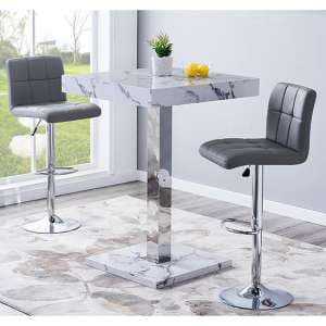 Topaz Diva Marble Effect Gloss Bar Table 2 Coco Grey Stools