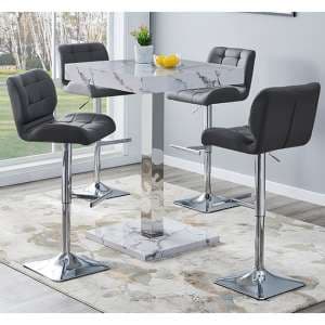 Topaz Diva Marble Effect Gloss Bar Table 4 Candid Grey Stools