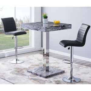 Topaz Melange Marble Effect Bar Table 2 Ripple Black Stools - UK