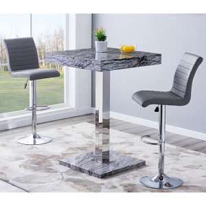 Topaz Melange Marble Effect Bar Table 2 Ripple Grey Stools