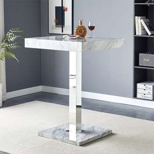 Topaz High Gloss Bar Table Square In Magnesia Marble Effect - UK