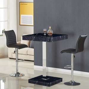 Topaz Milano Marble Effect Bar Table 2 Ripple Black Stools - UK