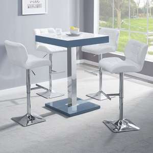 Topaz Glass White Grey Bar Table With 4 Candid White Stools