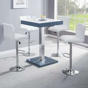 Topaz Glass White Grey Bar Table With 4 Coco White Stools