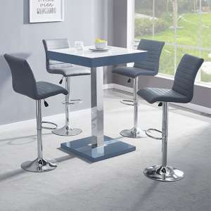 Topaz Glass White Grey Bar Table With 4 Ripple Grey Stools