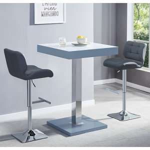 Topaz Glass White Grey Bar Table With 2 Candid Grey Stools