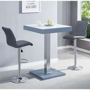 Topaz Glass White Grey Bar Table With 2 Ripple Grey Stools