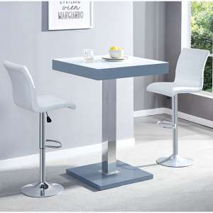 Topaz Glass White Grey Bar Table With 2 Ripple White Stools