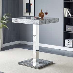 Topaz High Gloss Bar Table Square In Melange Marble Effect