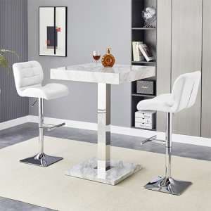 Topaz Magnesia Effect High Gloss Bar Table 2 Candid White Stools - UK