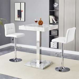 Topaz Magnesia Effect High Gloss Bar Table 2 Coco White Stools - UK