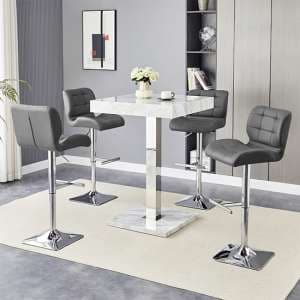Topaz Magnesia Effect High Gloss Bar Table 4 Candid Grey Stools - UK