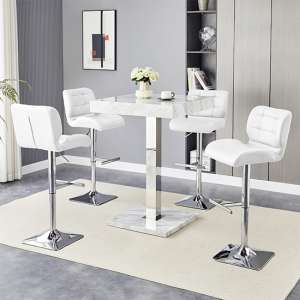 Topaz Magnesia Effect High Gloss Bar Table 4 Candid White Stools - UK