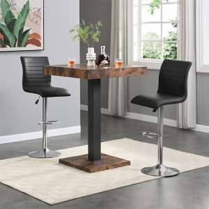 Topaz Smoked Oak Wooden Bar Table With 2 Ripple Black Stools