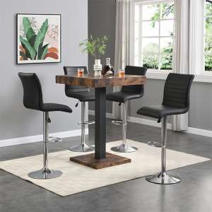 Topaz Smoked Oak Wooden Bar Table With 4 Ripple Black Stools