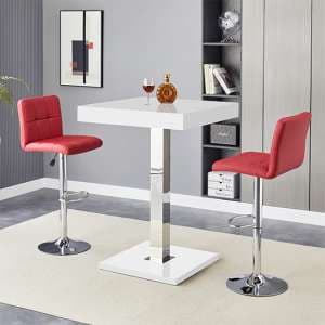 Topaz White High Gloss Bar Table With 2 Coco Bordeaux Stools - UK