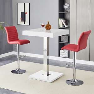 Topaz White High Gloss Bar Table With 2 Ripple Bordeaux Stools