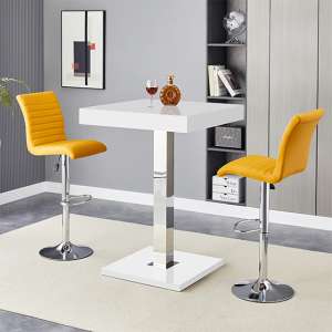 Topaz White High Gloss Bar Table With 2 Ripple Curry Stools