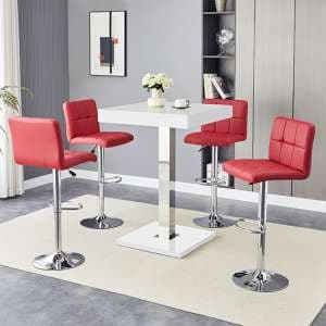 Topaz White High Gloss Bar Table With 4 Coco Bordeaux Stools - UK