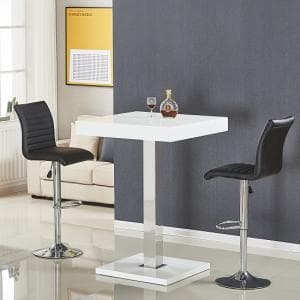 Topaz White High Gloss Bar Table With 2 Ripple Black Stools
