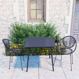 Topeka Small PVC Rattan 3 Piece Outdoor Dining Set In Black - UK