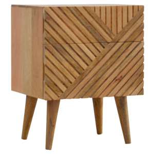 Tophi Wooden Line Carving Bedside Cabinet In Oak Ish 2 Drawers - UK