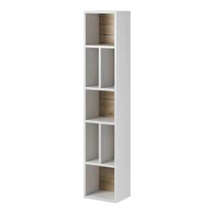 Torino Wooden Bookcase 7 Shelves In Matt White And San Remo Oak - UK