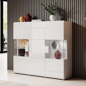 Torino High Gloss Display Cabinet 2 Doors In White With LED - UK
