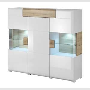Torino High Gloss Display Cabinet 2 Doors In White Oak With LED - UK