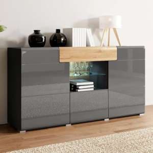 Torino High Gloss Sideboard With 3 Doors In Grey Oak And LED - UK